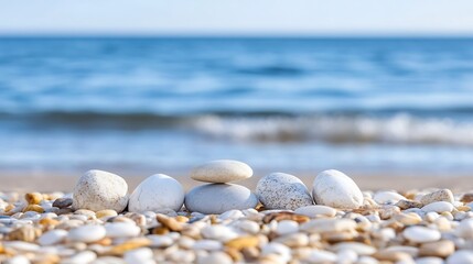 Obraz premium Serene Beach Scene with Smooth Pebbles and Gentle Waves : Generative AI