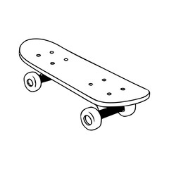 a black and white drawing of a skateboard isolated on white background © Zen20