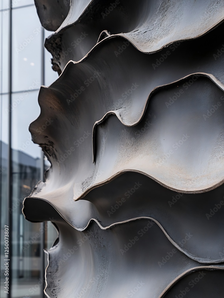 Poster intriguing close-up of abstract textured metal sculpture : generative ai