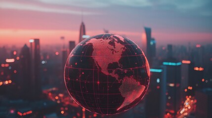 Interconnected spheres symbolize global business networks, reflecting collaboration and unity in a minimalist design.