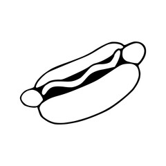 a black and white drawing of a hotdog icon
