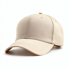 Fototapeta premium Clean and versatile blank beige baseball cap isolated on white. Perfect for branding, customization, or design projects. High-quality stock photo.
