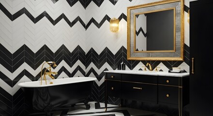 Elegant Black and White Chevron Bathroom Design