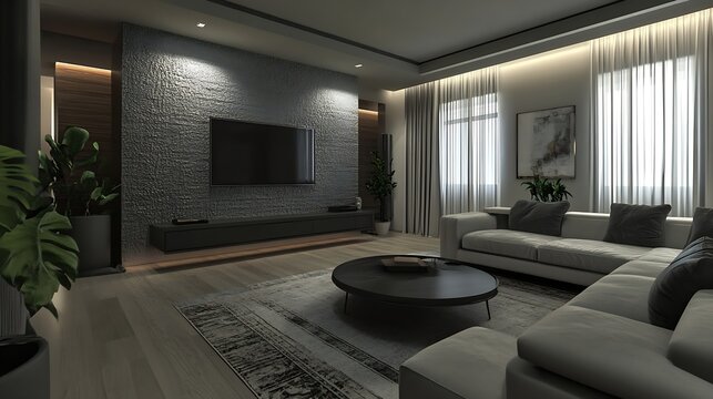 Stylish modern living room with elegant decor and cozy ambiance suitable for relaxation : Generative AI