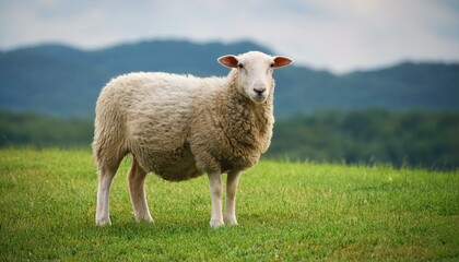 Obraz premium 美しい自然の中で草を食む羊 - 牧歌的な風景と癒しのひととき