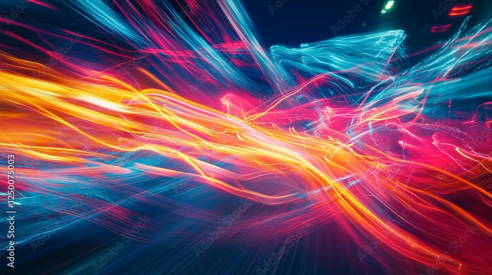 Poster colorful light trails in motion with abstract patterns