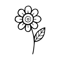 a black and white drawing of  cute sunflower icon
