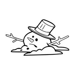 hand drawn vector illustration of a cartoon melting snowman icon
