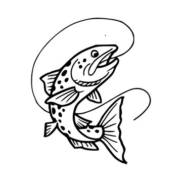 black and white leaping fish clip art preview