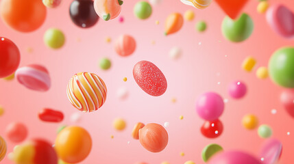 A vibrant background filled with colorful candies, creating a playful and sweet atmosphere. Perfect for advertisements, party themes, and festive designs.