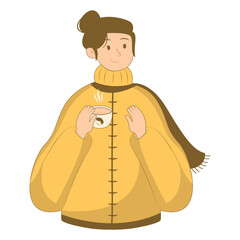 Illustration of Person with Hot Drink. Flat Cartoon Vector Character.