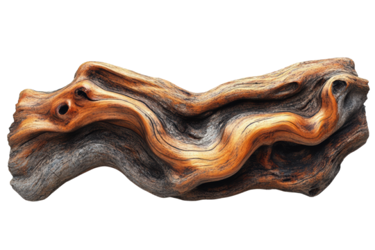 A beautifully textured piece of driftwood showcases natural artistry, with rich colors and intricate patterns that highlight nature's unique design.