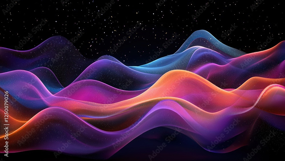 Poster abstract colorful waves flowing dynamically across the night sky, creating a mesmerizing visual expe