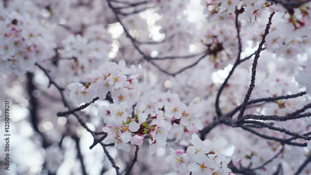 Aufkleber 桜、サクラ、花、植物、春、満開、花見、青空、美しい、開花、ピンク、風景、景色、日本、和風、木、桜の木、桜花、花弁、花びら、かわいい、枝、自然、新春、暖かい、公園、屋外、晴れ、桃色、ソメイヨシノ、明るい