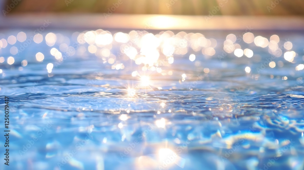 Poster Sparkling water surface with a mesmerizing bokeh effect and sunlight reflections : Generative AI