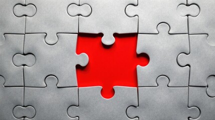 Uncompleted Jigsaw Puzzle with a Missing Red Piece Representing a Crucial Element in a Larger System