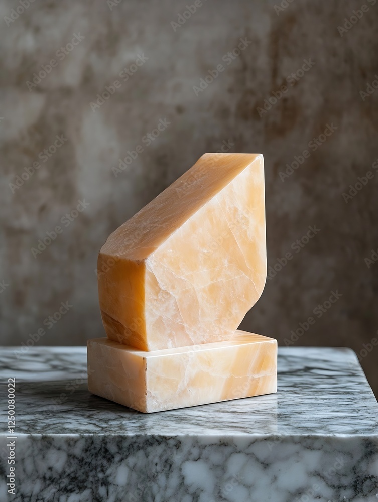 Poster elegant carved alabaster sculpture on marble table in minimalist setting : generative ai