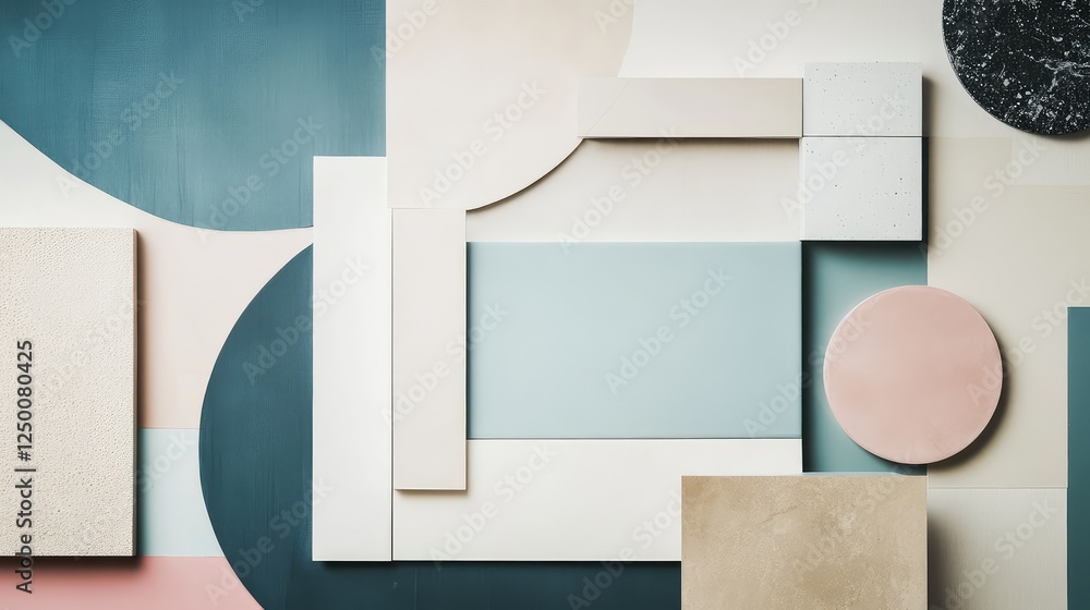 Poster an abstract frame surrounded by subtle geometric shapes, neutral color tones with copy space.