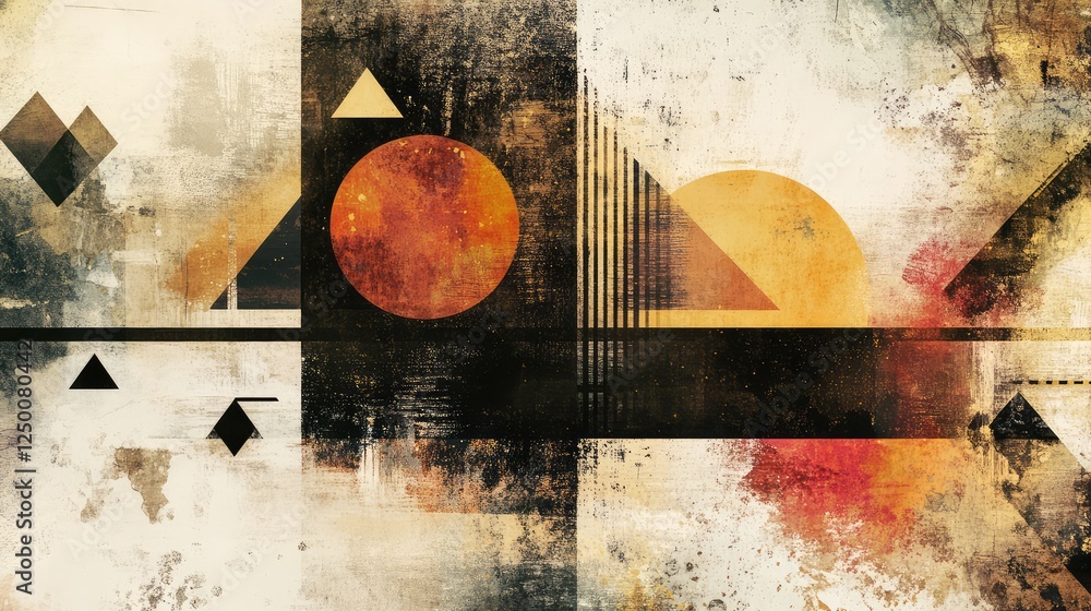 Aufkleber an abstract frame surrounded by subtle geometric shapes, neutral color tones with copy space.