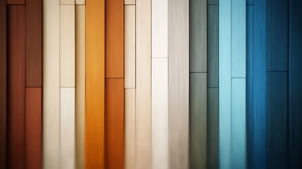 Vibrant wood plank color samples subtly shift from warm earth tones to cool blues. AI Generated