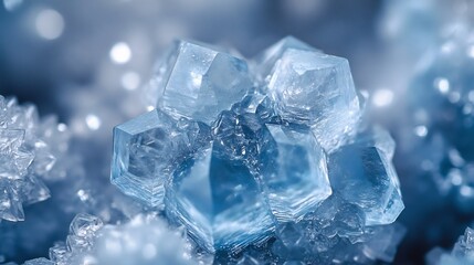 Sparkling Blue Crystals Gleam Softly Close Up Macro Shot. AI Generated