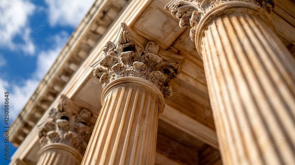 Poster magnificent architectural columns offering a glimpse into ancient greek civilization under a bright 