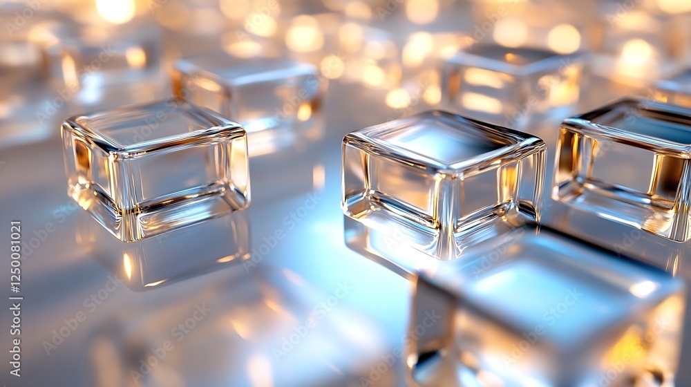 Poster ice cubes sparkling with bright light creating a soft bokeh effect background : generative ai