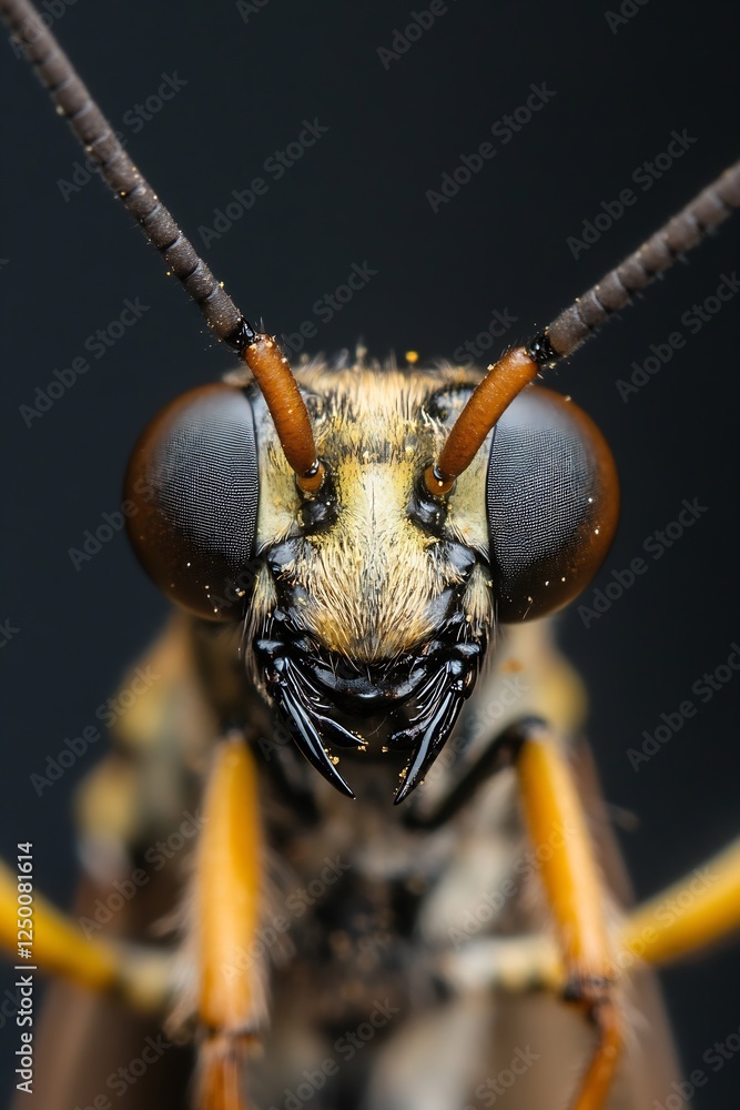 Poster Close up of a detailed insect face highlighting its large eyes and intricate features : Generative AI