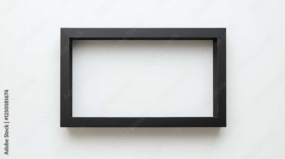 Poster a bold, black-framed rectangle centered on a smooth white backdrop, strong contrast with clean copy 
