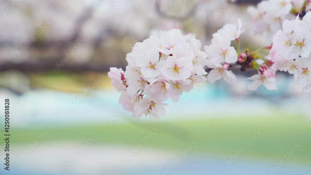 Aufkleber 桜、サクラ、花、植物、ソメイヨシノ、満開、花見、春、青空、美しい、開花、ピンク、風景、景色、日本、和風、木、桜の木、桜花、花弁、花びら、かわいい、枝、自然、新春、暖かい、公園、屋外、晴れ、桃色、明るい