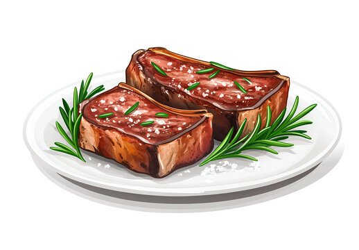 cooked steak on plate with rosemary clip art preview