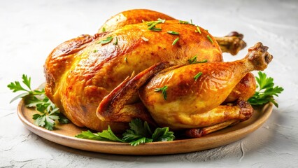 Crisp-skinned, juicy roasted chicken: 8K high-resolution food photography.  A feast for the eyes.