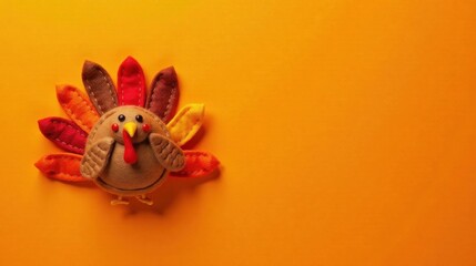 A handcrafted felt turkey decoration against a vibrant autumnal backdrop, perfect for seasonal greetings or festive crafting projects