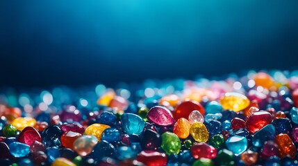 Vibrant colorful stones gleam brightly against deep blue background. AI Generated