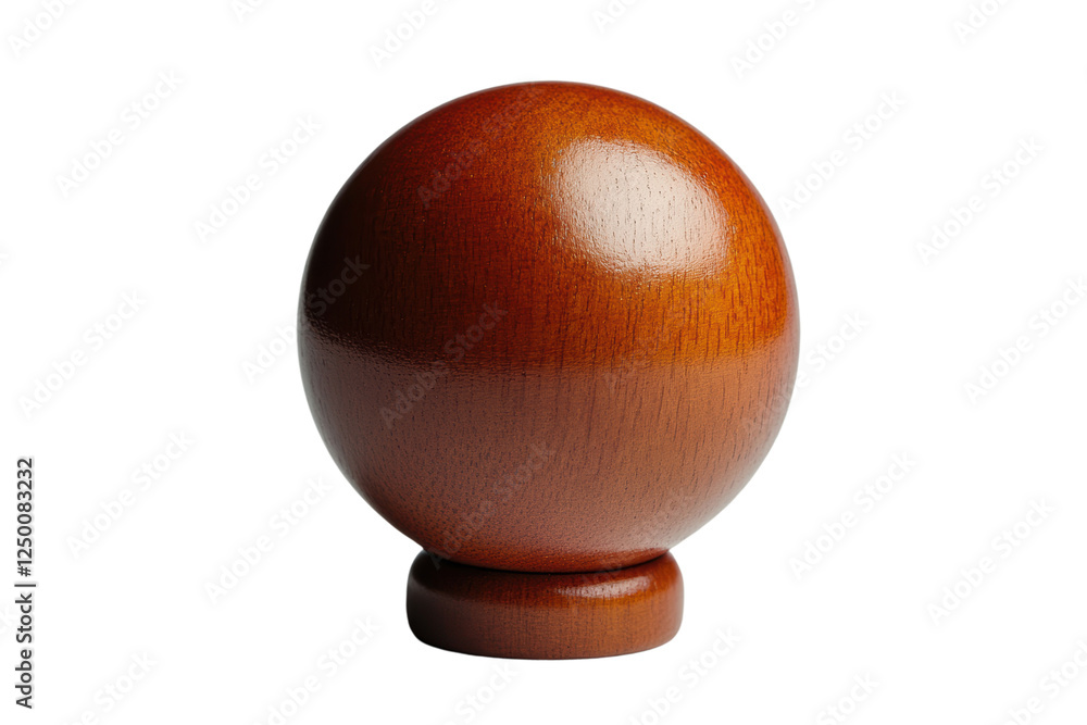 Poster a close-up view of a polished wooden sphere showcasing its rich texture and warm color, perfect for 