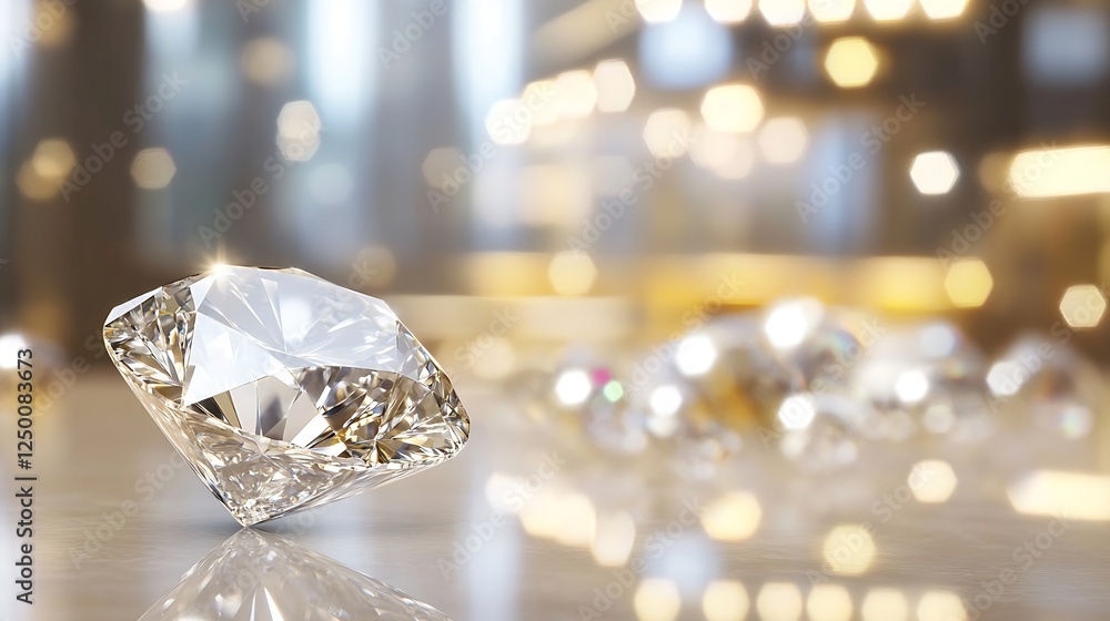 Aufkleber brilliant cut diamond sparkling on a stylish marble surface with soft blurred background lights : ge