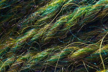 Closeup of green yarn blend.