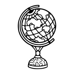 a black and white drawing of a globe in outline style