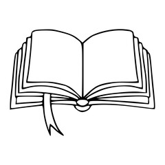 a black and white drawing of an open book vector illustration