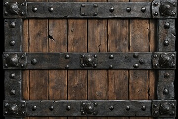 Fototapeta premium Ancient Wooden Door with Metal Frame and Decorative Studs