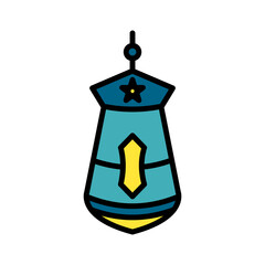Elegant outline design illustration of a vintage-style Islamic lantern with color, ideal for Ramadhan, Islam, and Eid Fitri celebrations.