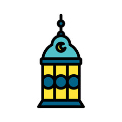Outline illustration of a vibrant Ramadhan hanging lantern, representing Islam and Eid Fitri traditions.