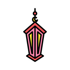 Minimalist outline design illustration of a traditional hanging lantern with color, representing Eid Fitri and Ramadhan.