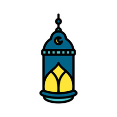 Simple outline design of a traditional Eid Fitri lantern, enhanced with bold colors, perfect for religious and festive-themed visuals.