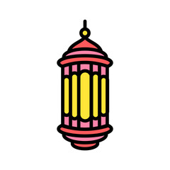 Minimalist outline illustration of an Islamic hanging lantern with bright colors, symbolizing Ramadhan and spiritual celebrations.