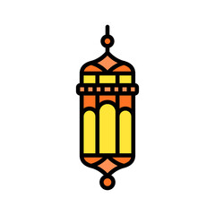 Elegant outline design of an ornamental Ramadhan lantern with color details, representing Eid Fitri and Islamic culture.