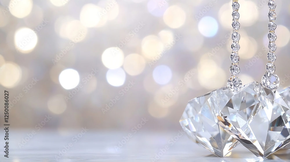 Poster beautiful sparkling crystal diamonds with blurred golden lights in the background for luxury and ele