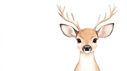 Fototapeta premium Realistic illustration of a young deer with antlers against a plain background, showcasing wildlife beauty