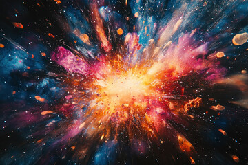 Colorful explosion of stars and nebulas in a vast galaxy, creating a mesmerizing cosmic spectacle.
