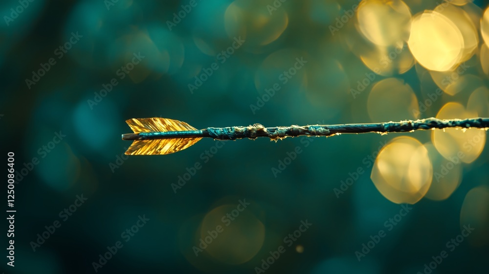 Poster golden arrowpoint with bokeh background in soft light